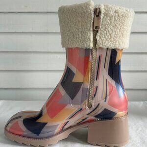 Cape Robbin Chrisma Fur-Lined Square Toe Lug Booties Inside Zip Print Size 40